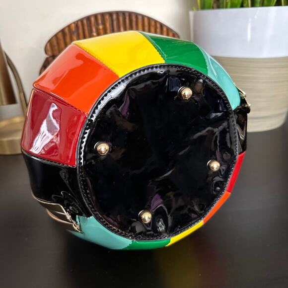 Beach Ball Shaped Structured Rainbow Satchel Crossbody Bag Quirky Whimsical - Picture 6 of 7